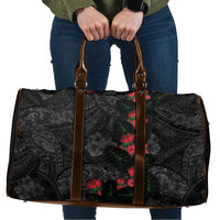 Hawaiian Taro Leaves and Ohia Lehua Travel Bag Polynesian Tribal Art Tropical Plants Motifs Grayscale
