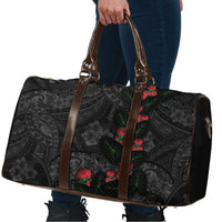 Hawaiian Taro Leaves and Ohia Lehua Travel Bag Polynesian Tribal Art Tropical Plants Motifs Grayscale