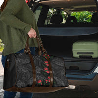 Hawaiian Taro Leaves and Ohia Lehua Travel Bag Polynesian Tribal Art Tropical Plants Motifs Grayscale