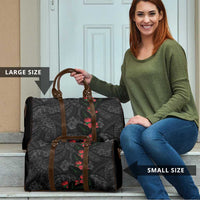 Hawaiian Taro Leaves and Ohia Lehua Travel Bag Polynesian Tribal Art Tropical Plants Motifs Grayscale