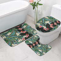 Hawaiian Taro Leaves and Ohia Lehua Bathroom Set Polynesian Tribal Art Tropical Plants Motifs Colorful