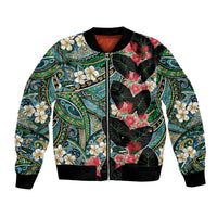 Hawaiian Taro Leaves and Ohia Lehua Bomber Jacket Polynesian Tribal Art Tropical Plants Motifs Colorful