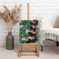 Hawaiian Taro Leaves and Ohia Lehua Canvas Wall Art Polynesian Tribal Art Tropical Plants Motifs Colorful
