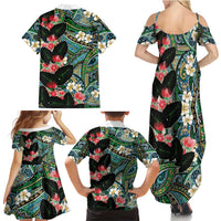 Hawaiian Taro Leaves and Ohia Lehua Family Matching Summer Maxi Dress and Hawaiian Shirt Polynesian Tribal Art Tropical Plants Motifs Colorful LT03 - Polynesian Pride