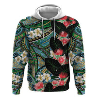 Hawaiian Taro Leaves and Ohia Lehua Hoodie Polynesian Tribal Art Tropical Plants Motifs Colorful LT03 Pullover Hoodie Multicolor - Polynesian Pride