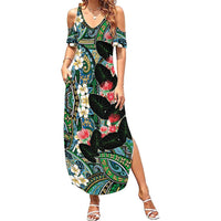 Hawaiian Taro Leaves and Ohia Lehua Summer Maxi Dress Polynesian Tribal Art Tropical Plants Motifs Colorful LT03 Women Multicolor - Polynesian Pride