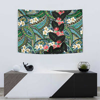 Hawaiian Taro Leaves and Ohia Lehua Tapestry Polynesian Tribal Art Tropical Plants Motifs Colorful