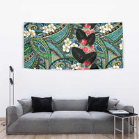 Hawaiian Taro Leaves and Ohia Lehua Tapestry Polynesian Tribal Art Tropical Plants Motifs Colorful