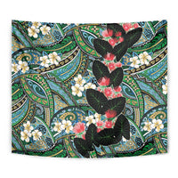 Hawaiian Taro Leaves and Ohia Lehua Tapestry Polynesian Tribal Art Tropical Plants Motifs Colorful