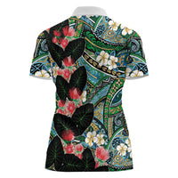 Hawaiian Taro Leaves and Ohia Lehua Women Polo Shirt Polynesian Tribal Art Tropical Plants Motifs Colorful LT03 - Polynesian Pride