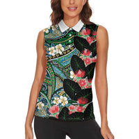 Hawaiian Taro Leaves and Ohia Lehua Women Sleeveless Polo Shirt Polynesian Tribal Art Tropical Plants Motifs Colorful LT03 - Polynesian Pride