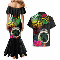 Personalised Vanuatu 44th Anniversary Couples Matching Mermaid Dress and Hawaiian Shirt Boars Tusk Tugeta Yumi Selebretem Indipendens Dei LT03 - Polynesian Pride