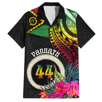 Personalised Vanuatu 44th Anniversary Family Matching Off Shoulder Short Dress and Hawaiian Shirt Boars Tusk Tugeta Yumi Selebretem Indipendens Dei LT03 Dad's Shirt - Short Sleeve Black - Polynesian Pride