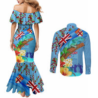 Fiji Day Couples Matching Mermaid Dress and Long Sleeve Button Shirt Tagimoucia Flower and Melanesia Pattern LT03 - Polynesian Pride