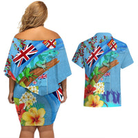 Fiji Day Couples Matching Off Shoulder Short Dress and Hawaiian Shirt Tagimoucia Flower and Melanesia Pattern LT03 - Polynesian Pride