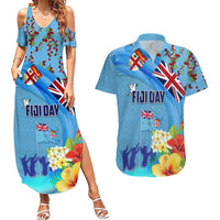 Fiji Day Couples Matching Summer Maxi Dress and Hawaiian Shirt Tagimoucia Flower and Melanesia Pattern LT03 Blue - Polynesian Pride