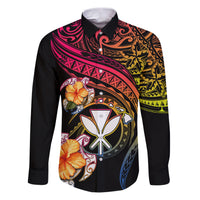 Polynesia Hawaii Turtle Day Family Matching Puletasi and Hawaiian Shirt Hibiscus and Kanaka Maoli LT03 Dad's Shirt - Long Sleeve Black - Polynesian Pride