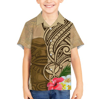 Hawaii Kanaloa Tiki Family Matching Short Sleeve Bodycon Dress and Hawaiian Shirt Polynesian Tattoo and Tapa Pattern