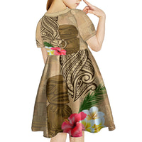 Hawaii Kanaloa Tiki Kid Short Sleeve Dress Polynesian Tattoo and Tapa Pattern