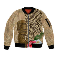 Hawaii Kanaloa Tiki Sleeve Zip Bomber Jacket Polynesian Tattoo and Tapa Pattern