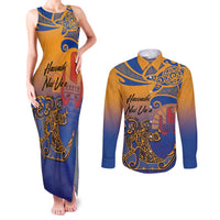 Hawaiki Nui Va'a Solo French Polynesia Couples Matching Tank Maxi Dress and Long Sleeve Button Shirt Sunset Color LT03 Yellow - Polynesian Pride