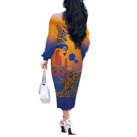 Hawaiki Nui Va'a Solo French Polynesia Off The Shoulder Long Sleeve Dress Sunset Color LT03 - Polynesian Pride