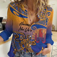 Hawaiki Nui Va'a Solo French Polynesia Women Casual Shirt Sunset Color LT03 Female Yellow - Polynesian Pride