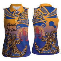 Hawaiki Nui Va'a Solo French Polynesia Women Sleeveless Polo Shirt Sunset Color LT03 - Polynesian Pride