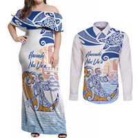 Hawaiki Nui Va'a Solo French Polynesia Couples Matching Off Shoulder Maxi Dress and Long Sleeve Button Shirt Blue Color LT03 Blue - Polynesian Pride