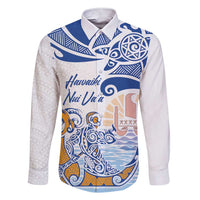 Hawaiki Nui Va'a Solo French Polynesia Family Matching Short Sleeve Bodycon Dress and Hawaiian Shirt Blue Color LT03 Dad's Shirt - Long Sleeve Blue - Polynesian Pride