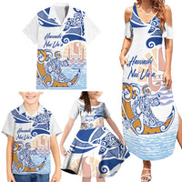 Hawaiki Nui Va'a Solo French Polynesia Family Matching Summer Maxi Dress and Hawaiian Shirt Blue Color LT03 - Polynesian Pride
