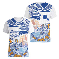 Hawaiki Nui Va'a Solo French Polynesia Women V-Neck T-Shirt Blue Color LT03 - Polynesian Pride