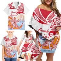 Hawaiki Nui Va'a Solo French Polynesia Family Matching Off Shoulder Short Dress and Hawaiian Shirt Red Color LT03 - Polynesian Pride