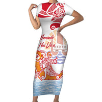 Hawaiki Nui Va'a Solo French Polynesia Short Sleeve Bodycon Dress Red Color LT03 Long Dress Red - Polynesian Pride