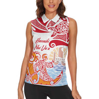 Hawaiki Nui Va'a Solo French Polynesia Women Sleeveless Polo Shirt Red Color LT03 - Polynesian Pride