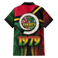 Vanuatu Constitution Day Family Matching Off Shoulder Maxi Dress and Hawaiian Shirt Polynesian Tattoo and Pig Tusk Since 1979 LT03 - Polynesian Pride