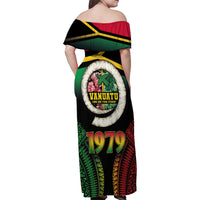 Vanuatu Constitution Day Family Matching Off Shoulder Maxi Dress and Hawaiian Shirt Polynesian Tattoo and Pig Tusk Since 1979 LT03 - Polynesian Pride