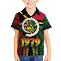 Vanuatu Constitution Day Family Matching Short Sleeve Bodycon Dress and Hawaiian Shirt Polynesian Tattoo and Pig Tusk Since 1979 LT03 Son's Shirt Black - Polynesian Pride