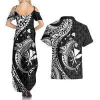 Aloha Hawaii Hammerhead Shark Couples Matching Summer Maxi Dress and Hawaiian Shirt Black Kakau and Polynesian Tattoo LT03 - Polynesian Pride