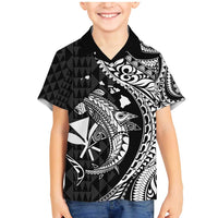 Aloha Hawaii Hammerhead Shark Family Matching Mermaid Dress and Hawaiian Shirt Black Kakau and Polynesian Tattoo LT03 Son's Shirt Black - Polynesian Pride
