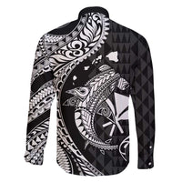 Aloha Hawaii Hammerhead Shark Family Matching Off Shoulder Maxi Dress and Hawaiian Shirt Black Kakau and Polynesian Tattoo LT03 - Polynesian Pride