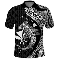 Aloha Hawaii Hammerhead Shark Polo Shirt Black Kakau and Polynesian Tattoo LT03