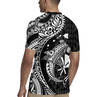 Aloha Hawaii Hammerhead Shark Rugby Jersey Black Kakau and Polynesian Tattoo LT03