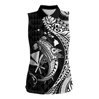 Aloha Hawaii Hammerhead Shark Women Sleeveless Polo Shirt Black Kakau and Polynesian Tattoo LT03 Female Black - Polynesian Pride