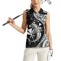 Aloha Hawaii Hammerhead Shark Women Sleeveless Polo Shirt Black Kakau and Polynesian Tattoo LT03 - Polynesian Pride