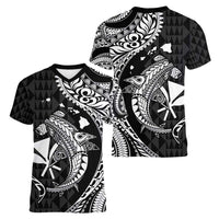 Aloha Hawaii Hammerhead Shark Women V-Neck T-Shirt Black Kakau and Polynesian Tattoo LT03 - Polynesian Pride