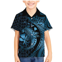 Aloha Hawaii Hammerhead Shark Family Matching Mermaid Dress and Hawaiian Shirt Blue Kakau and Polynesian Tattoo LT03 Son's Shirt Blue - Polynesian Pride