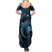 Aloha Hawaii Hammerhead Shark Family Matching Summer Maxi Dress and Hawaiian Shirt Blue Kakau and Polynesian Tattoo LT03 - Polynesian Pride