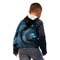 Aloha Hawaii Hammerhead Shark Kid Hoodie Blue Kakau and Polynesian Tattoo LT03