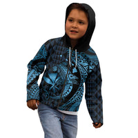 Aloha Hawaii Hammerhead Shark Kid Hoodie Blue Kakau and Polynesian Tattoo LT03